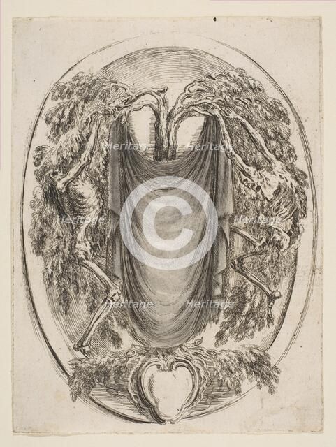 Cartouche with Skeletons, 1647. Creator: Stefano della Bella.