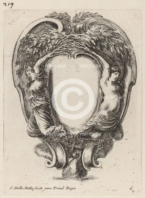 Cartouche with Two Nymphs Metamorphosed into Trees, 1647. Creator: Stefano della Bella.