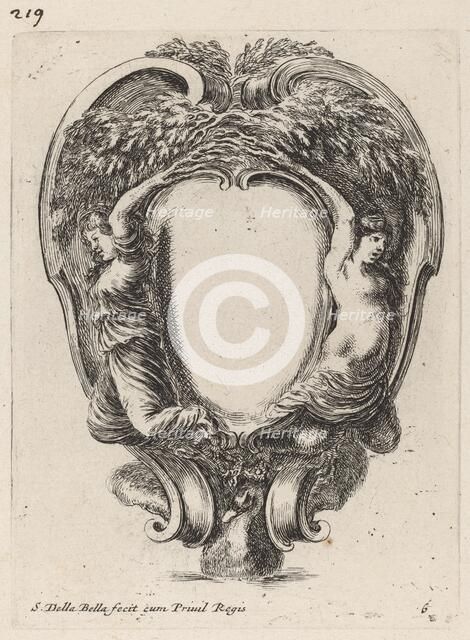 Cartouche with Two Nymphs Metamorphosed into Trees, 1647. Creator: Stefano della Bella.