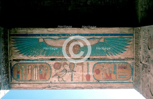 Cartouches below an uraeus, Mortuary Temple of Ramesses III, Luxor, Egypt, c12th century. Artist: Unknown