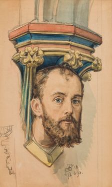 Carton for the polychrome from St Mary's Church - console in the shape of a male head..., 1890. Creator: Jan Matejko