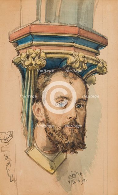 Carton for the polychrome from St Mary's Church - console in the shape of a male head..., 1890. Creator: Jan Matejko.