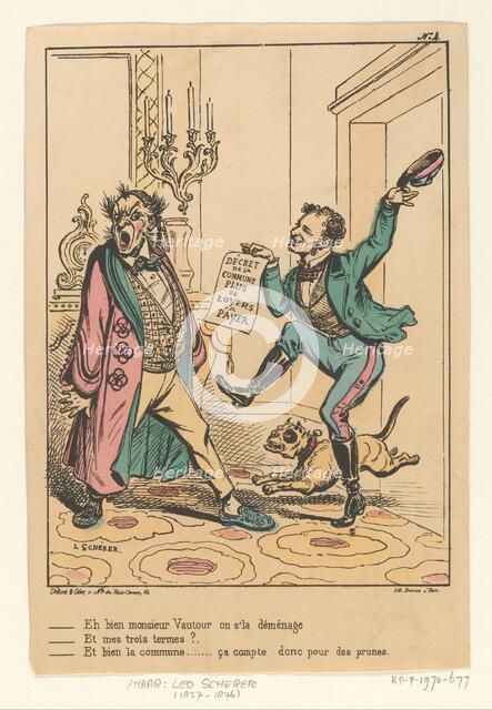 Cartoon about rent increases brought in by the Commune of Paris, 1871, (c.1871).  Creator: Leo Scherer.