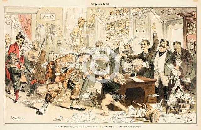 Cartoon from Puck, between 1880 and 1889. Creators: Joseph Keppler, Bernhard Gillam.