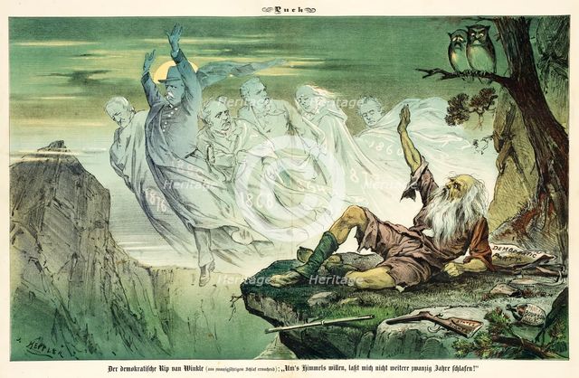 Cartoon from Puck, between 1880 and 1889. Creators: Joseph Keppler, Bernhard Gillam.