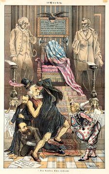 Cartoon from Puck, between 1880 and 1889. Creators: Joseph Keppler, Bernhard Gillam