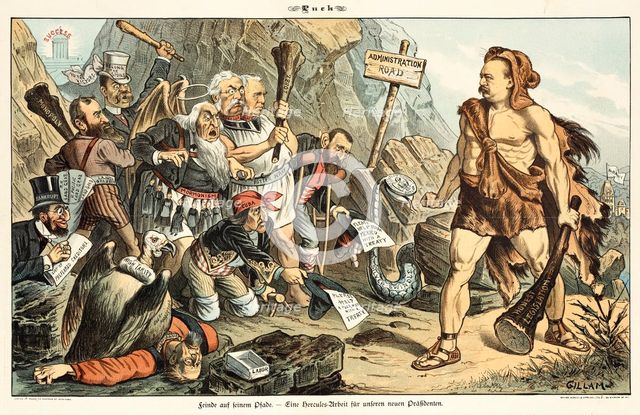 Cartoon from Puck, between 1880 and 1889. Creators: Joseph Keppler, Bernhard Gillam.