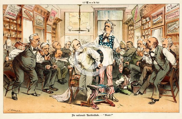 Cartoon from Puck, between 1880 and 1889. Creators: Joseph Keppler, Bernhard Gillam.