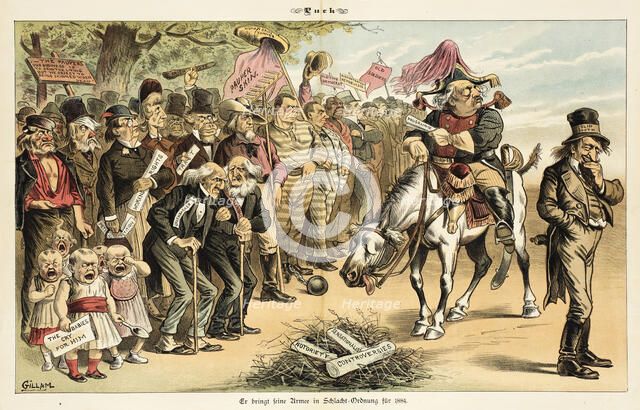 Cartoon from Puck, between 1880 and 1889. Creators: Joseph Keppler, Bernhard Gillam.