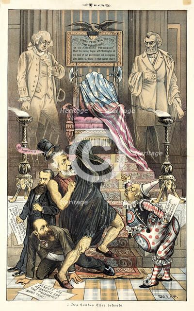 Cartoon from Puck, between 1880 and 1889. Creators: Joseph Keppler, Bernhard Gillam.