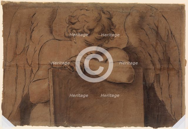 Cartoon Fragment for Adolescent Angel Leaning on a Tablet or Closed Book, ca. 1690-95. Creator: Marc Antonio Franceschini.