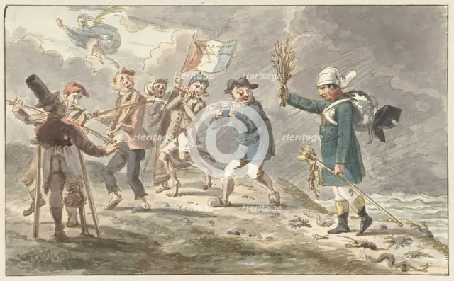 Cartoon on the retreat of Napoleon from Russia, 1812-1814. Creator: Jacob Smies.