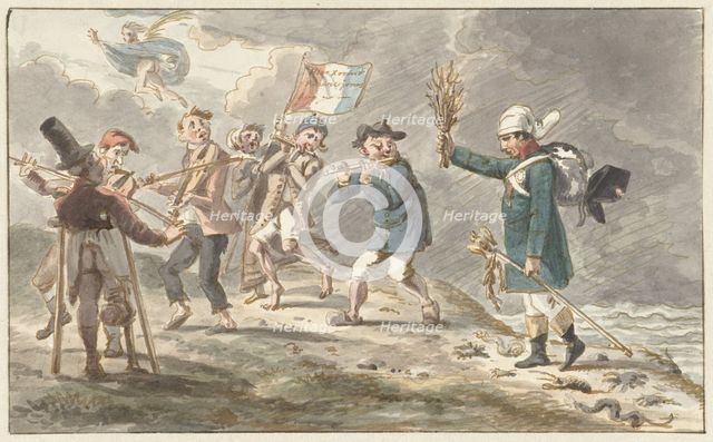 Cartoon on the retreat of Napoleon from Russia, 1812-1814. Creator: Jacob Smies.