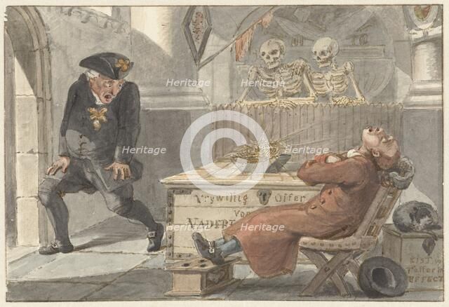 Cartoon on the voluntary sacrifice for the Fatherland, 1774-1833. Creator: Jacob Smies.