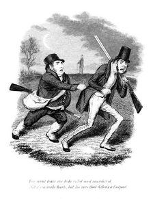 Cartoon showing hunters or poachers, 19th century