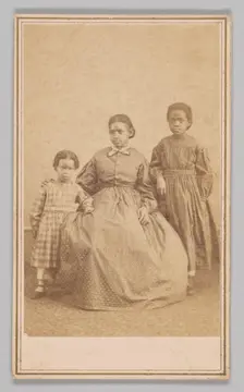 Carte-de-visite of a young woman and two children, 1864 - 1866. Creator: Alexander Gardner