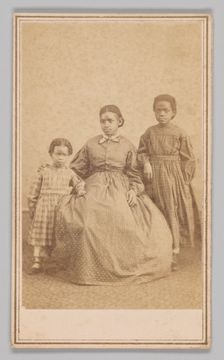 Carte-de-visite of a young woman and two children, 1864 - 1866. Creator: Alexander Gardner