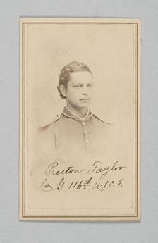 Carte-de-visite of Preston Taylor as a drummer with the 116th USCT, ca. 1866. Creator: Louis Isaac Prince