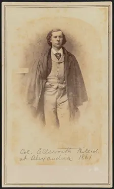 Carte-de-visite portrait of Col. Elmer Ephraim Ellsworth, 1861. Creator: Mathew Brady