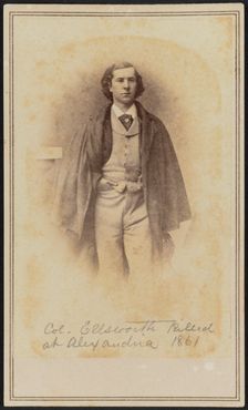 Carte-de-visite portrait of Col. Elmer Ephraim Ellsworth, 1861. Creator: Mathew Brady