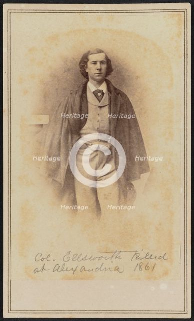 Carte-de-visite portrait of Col. Elmer Ephraim Ellsworth, 1861. Creator: Mathew Brady.