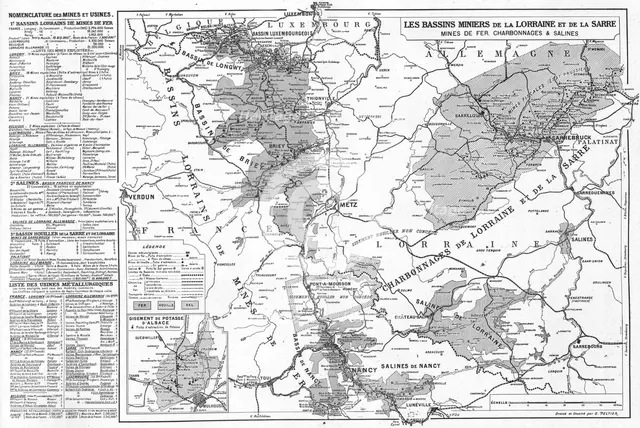 'Carte des bassins miniers et des usines metallurgiques de la Lorraine et de la Sarre', 1916. Creator: Unknown.