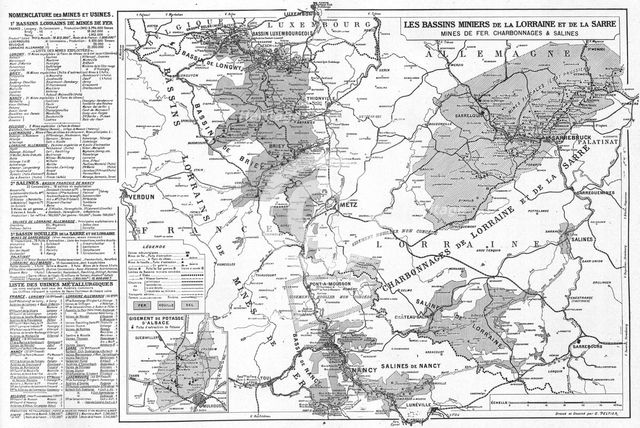 'Carte des bassins miniers et des usines metallurgiques de la Lorraine et de la Sarre', 1916. Creator: Unknown.