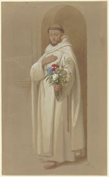 Carthusian monk with a bouquet of symbolic flowers, 1851. Creator: Eduard von Steinle