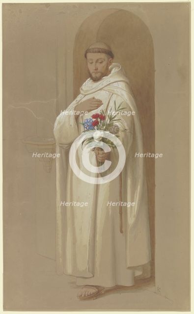 Carthusian monk with a bouquet of symbolic flowers, 1851. Creator: Eduard von Steinle.