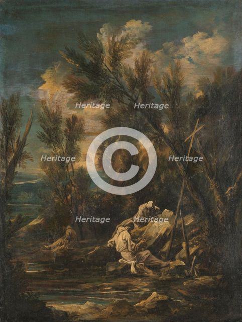 Carthusian Monks in a Landscape, 1700-1749. Creator: Alessandro Magnasco.