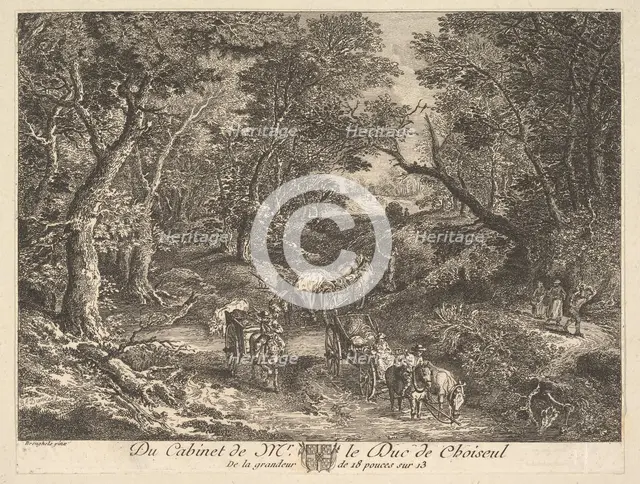 Carts on a Path through the Woods after a painting in the collection of the Duc de Choiseul, 1771. Creator: Unknown.