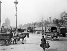 Carts outside the Tower of London, c1930. Creator: George Davison Reid