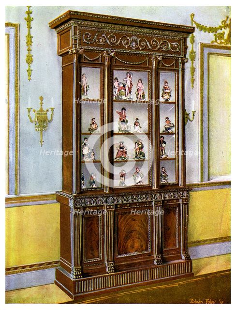 Carved mahogany china case influenced by the Adam Brothers, 1911-1912.Artist: Edwin Foley