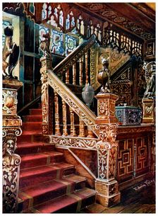 Carved oaken stairway, Godinton, 1910.Artist: Edwin Foley