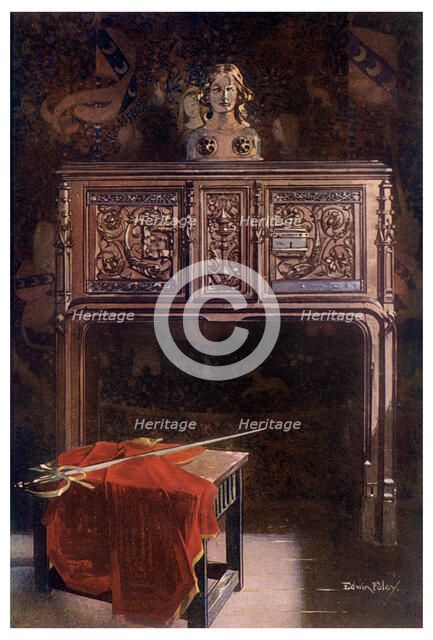 Carved oak Lous XII dressoir, 1910.Artist: Edwin Foley