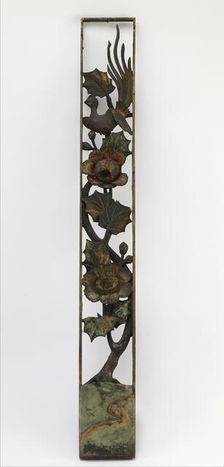 Carved openwork panel with hibiscus and long-tailed bird, Edo period, 18th-19th century. Creator: Unknown