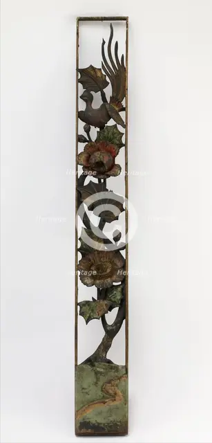 Carved openwork panel with hibiscus and long-tailed bird, Edo period, 18th-19th century. Creator: Unknown.