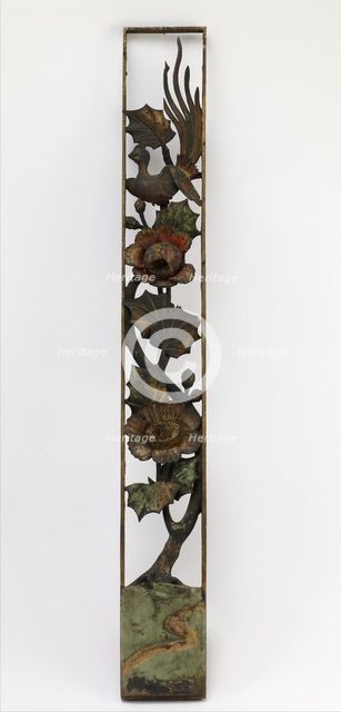 Carved openwork panel with hibiscus and long-tailed bird, Edo period, 18th-19th century. Creator: Unknown.