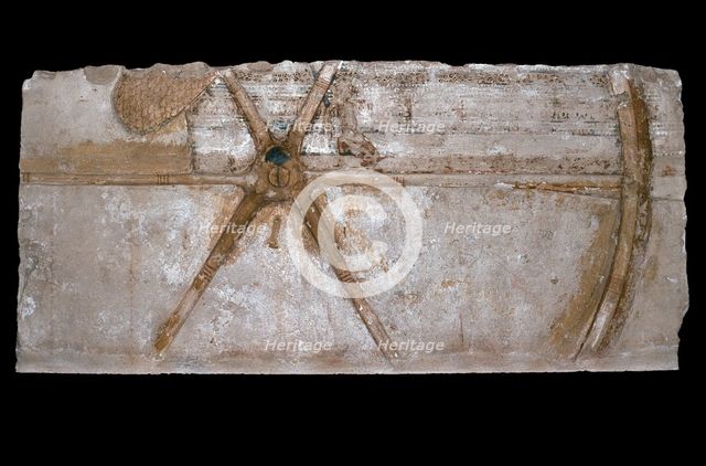 Carved and painted limestone block with depiction of a chariot wheel, 1353 BC-1335 BC. Artist: Unknown.