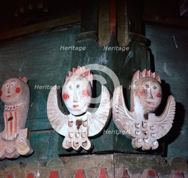 Carved and painted wooden angels from a church in Finland, 18th century. Artist: Unknown