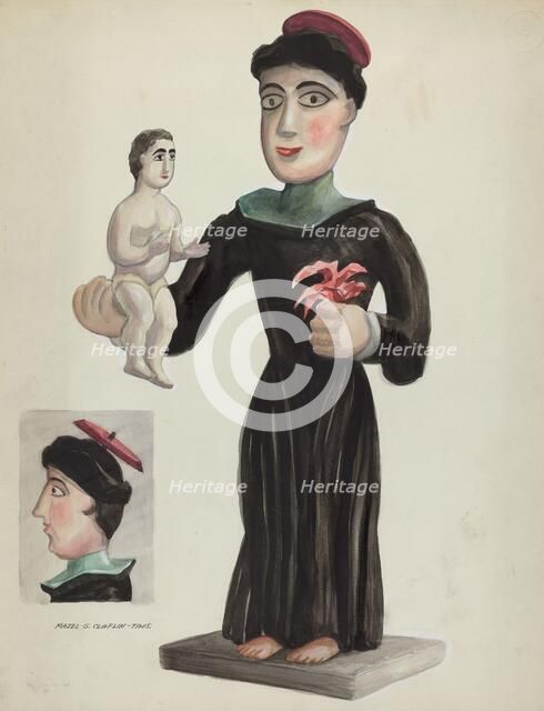 Carved and Painted Wooden Santo (St. Anthony), 1935/1942. Creator: Majel G. Claflin.