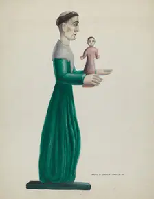 Carved and Painted Wooden Santo (St. Joseph), 1935/1942. Creator: Majel G. Claflin