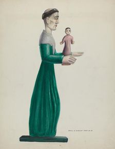 Carved and Painted Wooden Santo (St. Joseph), 1935/1942. Creator: Majel G. Claflin