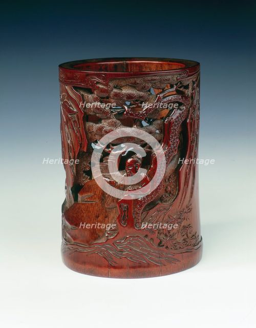 Carved bamboo brushpot, China, 1st half of the 18th century. Creator: Unknown.