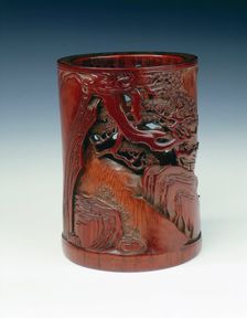 Carved bamboo brushpot, China, 1st half of the 18th century. Creator: Unknown