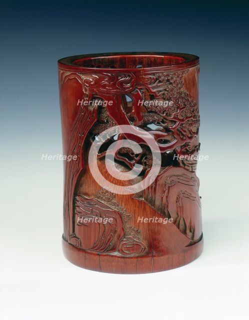Carved bamboo brushpot, China, 1st half of the 18th century. Creator: Unknown.