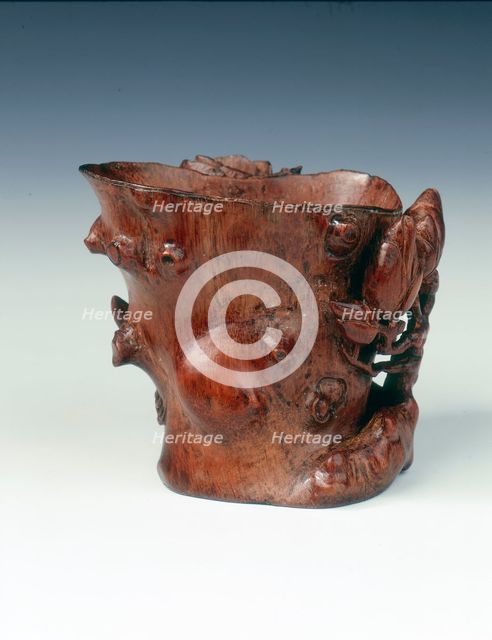 Carved bamboo cup in the form of a magnolia tree, China, c1662-c1722. Creator: Unknown.