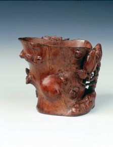 Carved bamboo cup in the form of a magnolia tree, China, c1662-c1722. Creator: Unknown