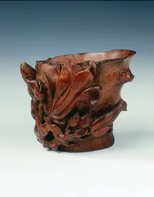 Carved bamboo cup in the form of a magnolia tree, China, c1662-c1722. Creator: Unknown