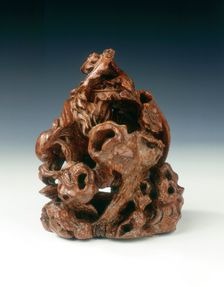 Carved bamboo phoenix with peach spray, China, 2nd half of the 17th century. Creator: Unknown